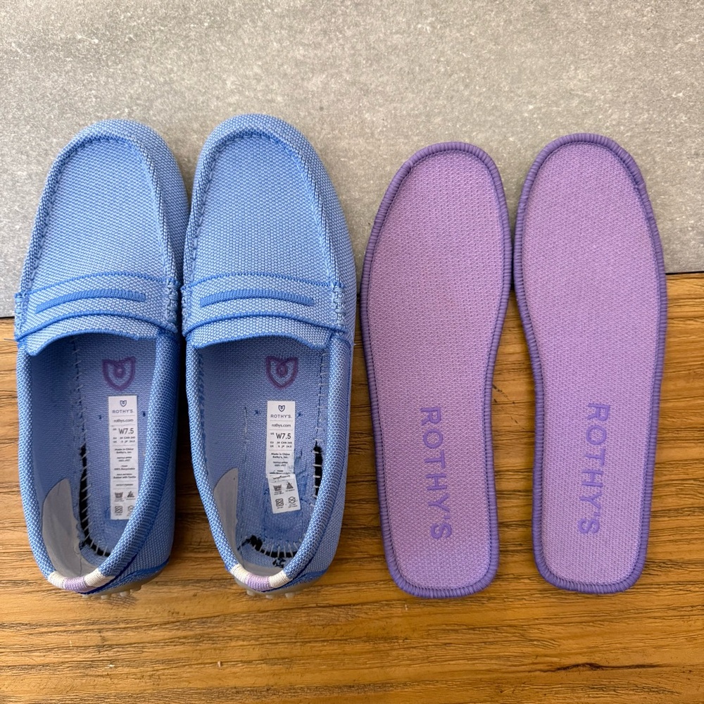 Rothy's The Driver Sky Slip On Loafer Blue Lavender Heel Stripe Size 7.5 - Picture 11 of 13